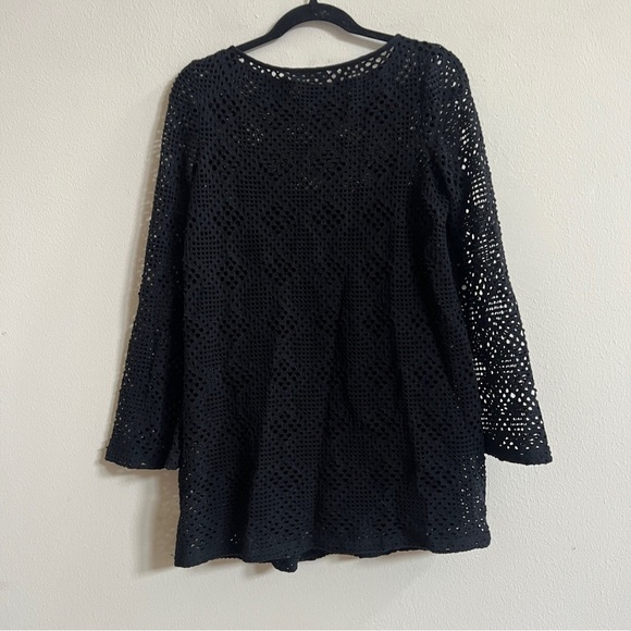 Mango MNG Geometric-pattern Openwork Long Sleeves Black Dress - Picture 3 of 3